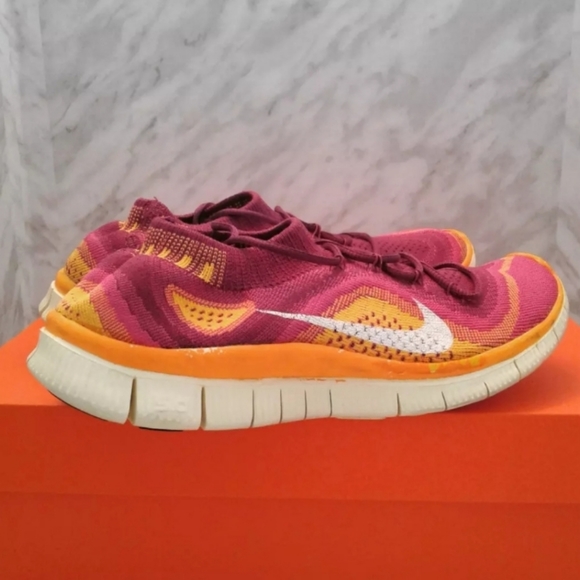 Nike Free 5.0+ Flyknit Women's Running Shoes Fireberry Pink Orange Size 8.5 - Picture 2 of 7